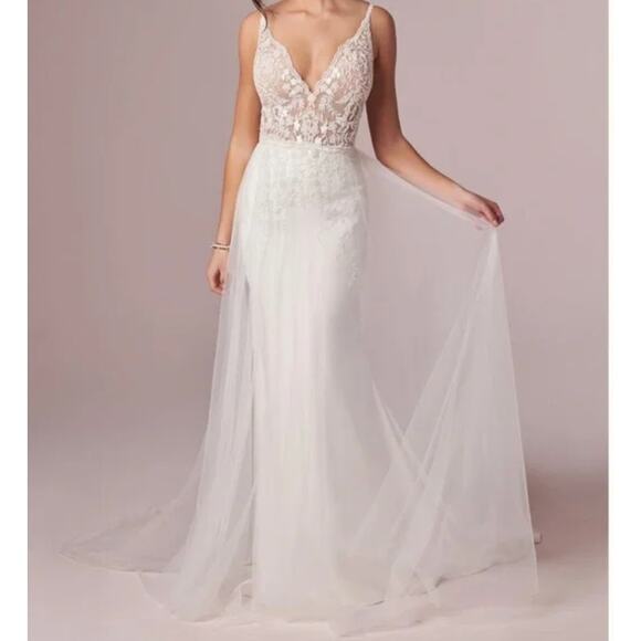 REBECCA INGRAM White Tulle Beaded Detachable Wedding Skirt Fairy Glam Bridal - Picture 1 of 7